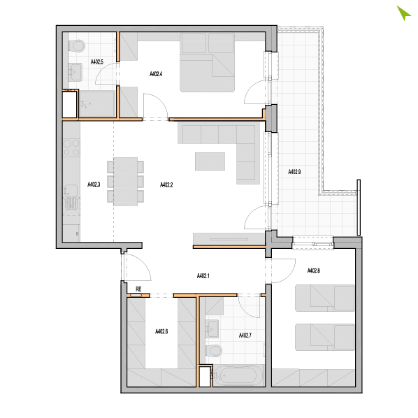 3-izbový byt A402, Kvetná