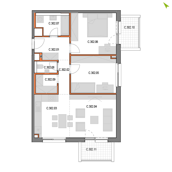 3-izbový byt C302, Novomestská