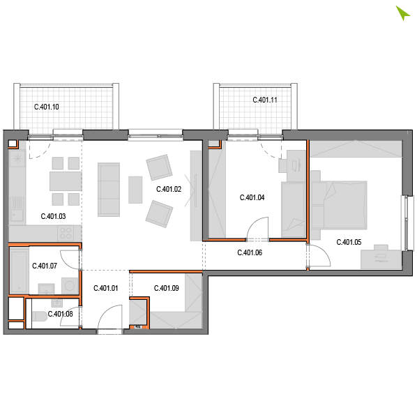 3-izbový byt C401, Novomestská