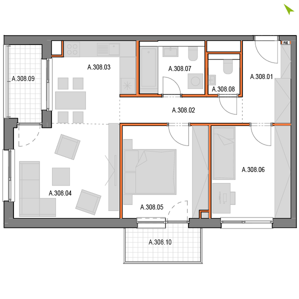 3-izbový byt A308, Novomestská