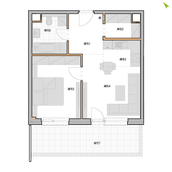 2-izbový byt A615, Kvetná