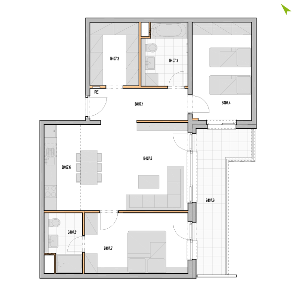 3-izbový byt B407, Kvetná