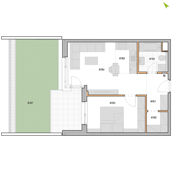 2-izbový byt A110, Kvetná
