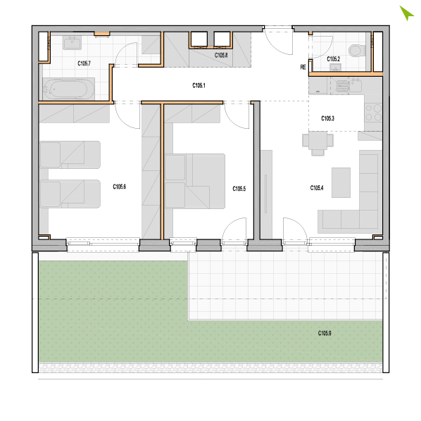 3-izbový byt C105, Kvetná