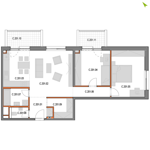 3-izbový byt C201, Novomestská