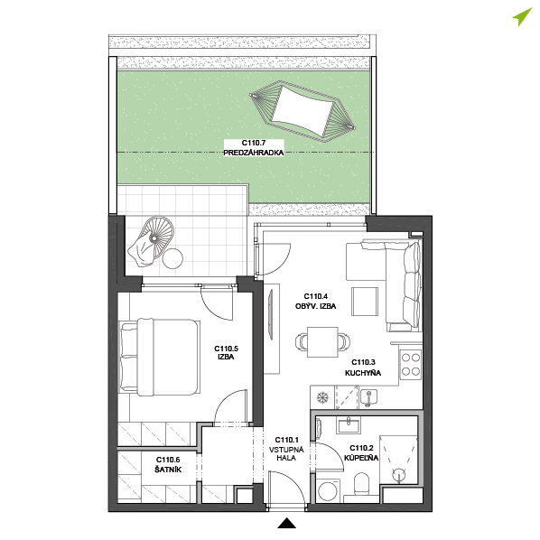 2-izbový byt C110, Lúčna