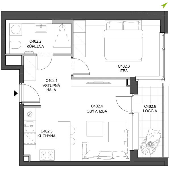 2-izbový byt C402, Lúčna