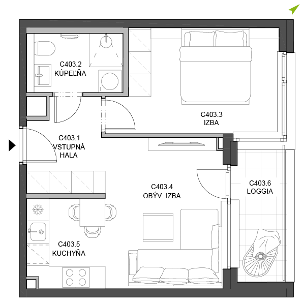 2-izbový byt C403, Lúčna