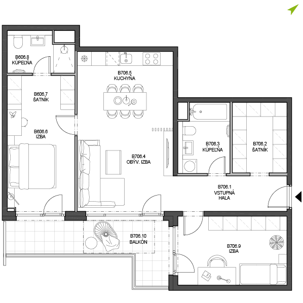 3-izbový byt B706, Lúčna