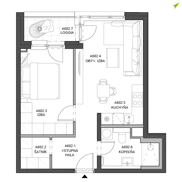 2-izbový byt A602, Lúčna