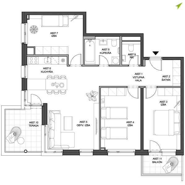 4-izbový byt A607, Lúčna