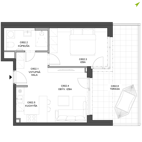 2-izbový byt C602, Lúčna