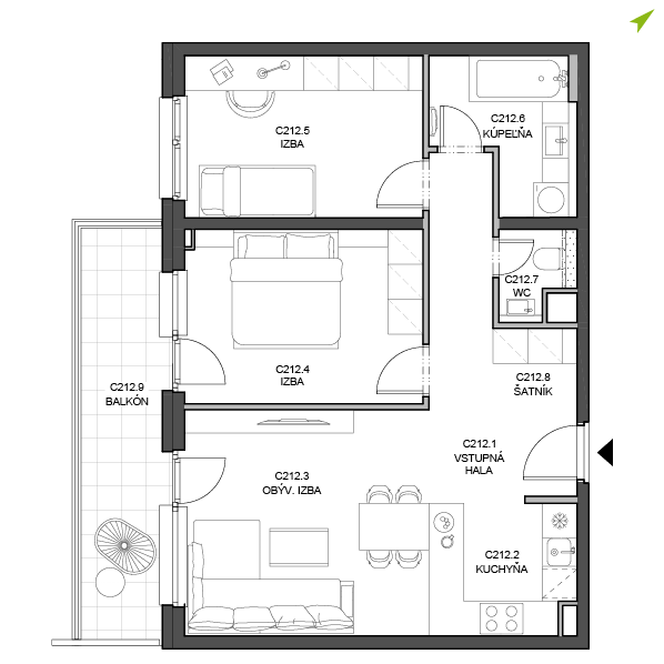 3-izbový byt C212, Lúčna