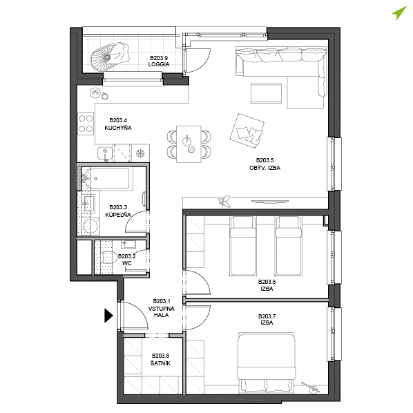 3-izbový byt B203, Lúčna