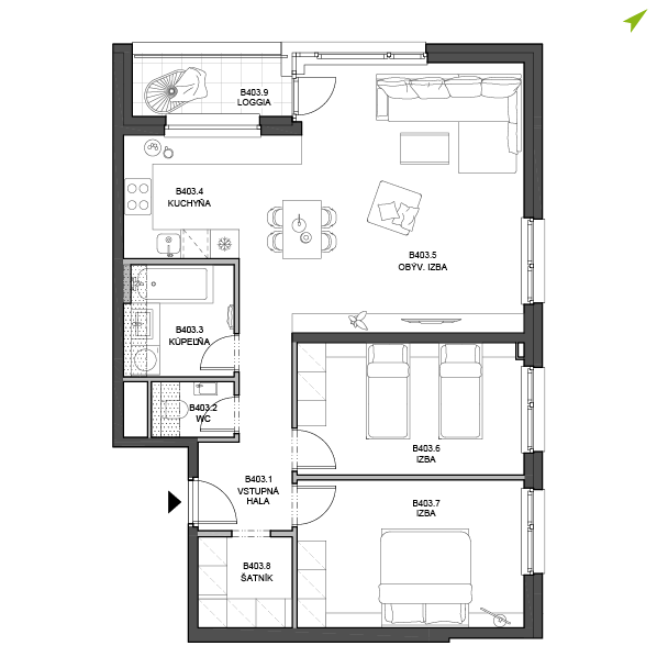 3-izbový byt B403, Lúčna