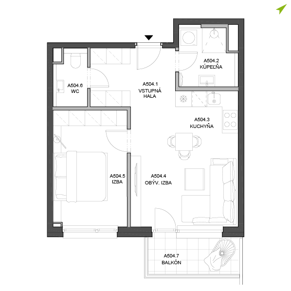 2-izbový byt A504, Lúčna