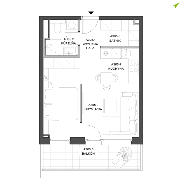 1.5-izbový byt A305, Lúčna