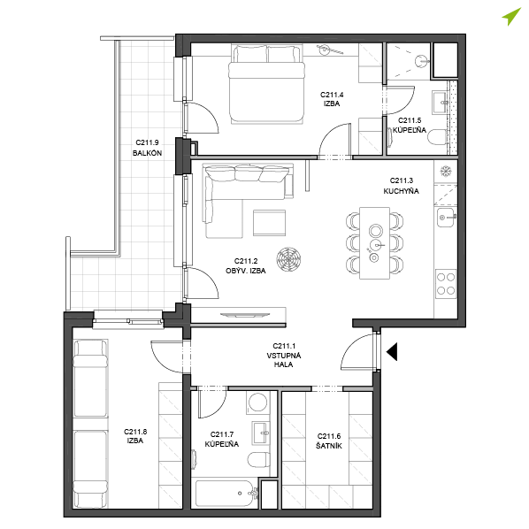 3-izbový byt C211, Lúčna