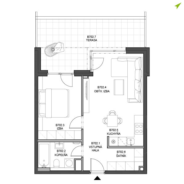 2-izbový byt B702, Lúčna