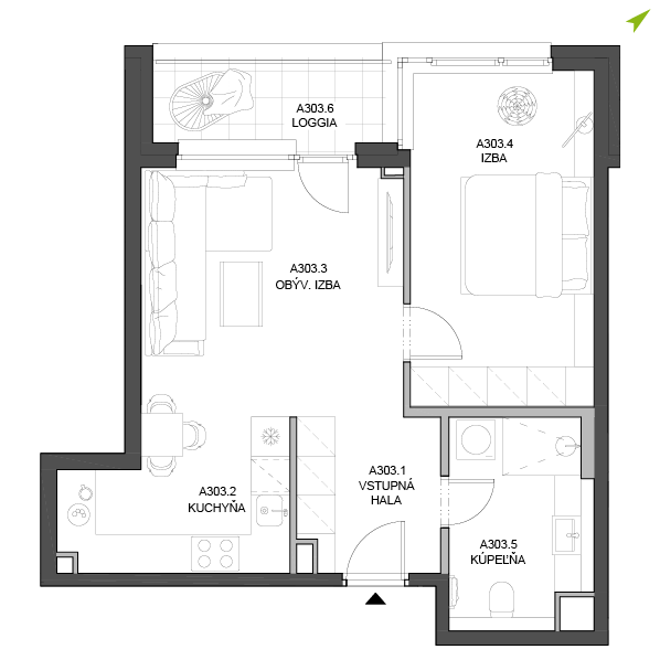 2-izbový byt A303, Lúčna