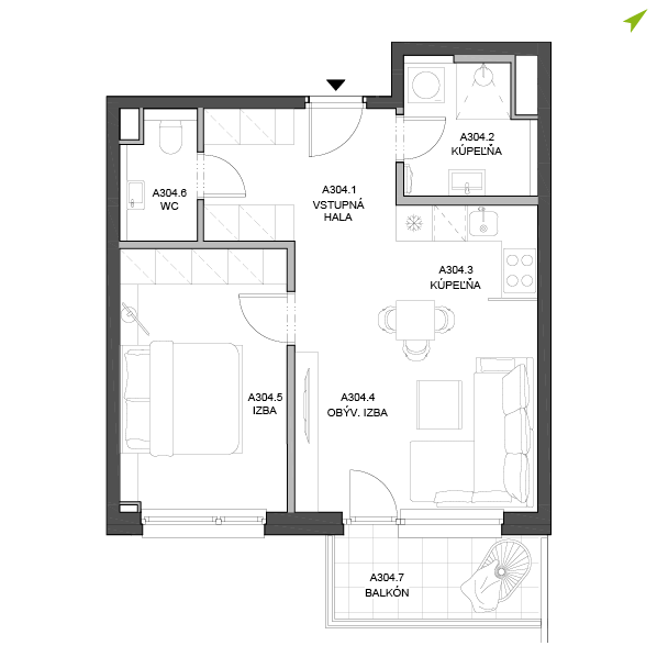 2-izbový byt A304, Lúčna