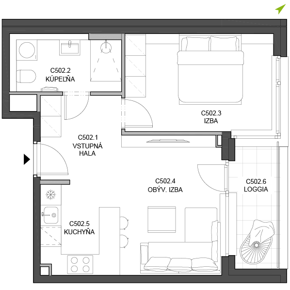 2-izbový byt C502, Lúčna