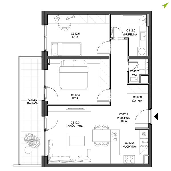 3-izbový byt C312, Lúčna