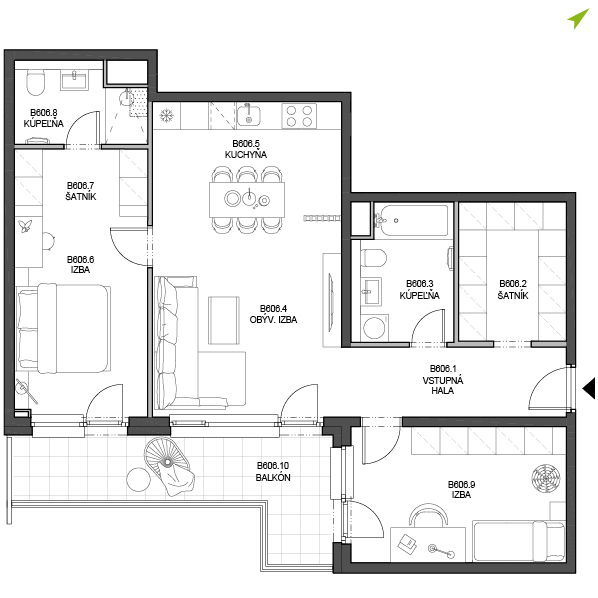 3-izbový byt B606, Lúčna