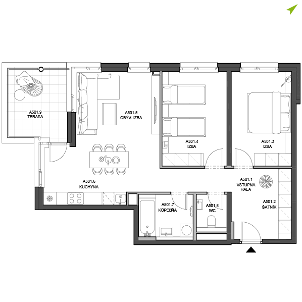 3-izbový byt A501, Lúčna