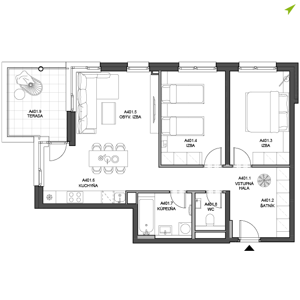 3-izbový byt A401, Lúčna