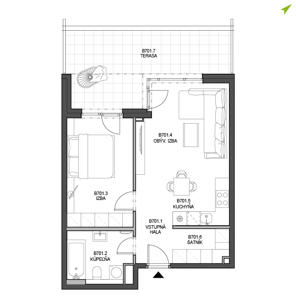 2-izbový byt B701, Lúčna