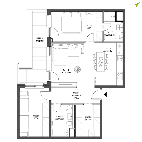 3-izbový byt C411, Lúčna