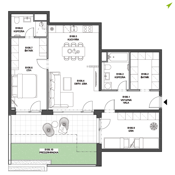 3-izbový byt B106, Lúčna