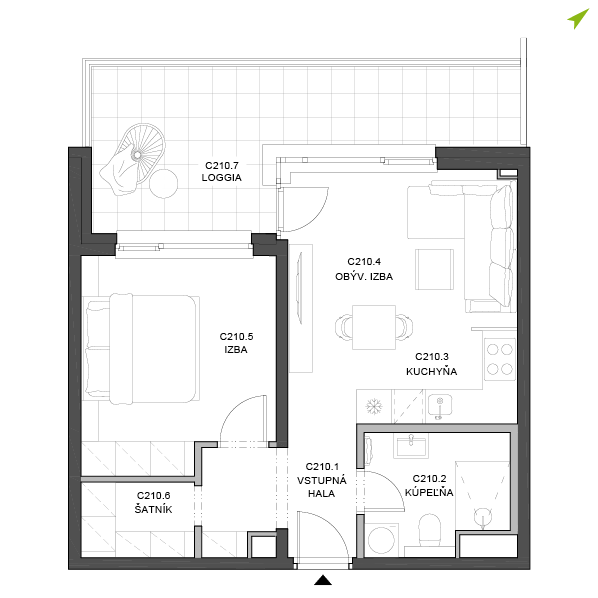 2-izbový byt C210, Lúčna