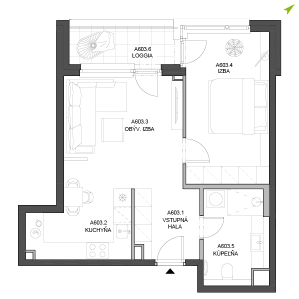 2-izbový byt A603, Lúčna