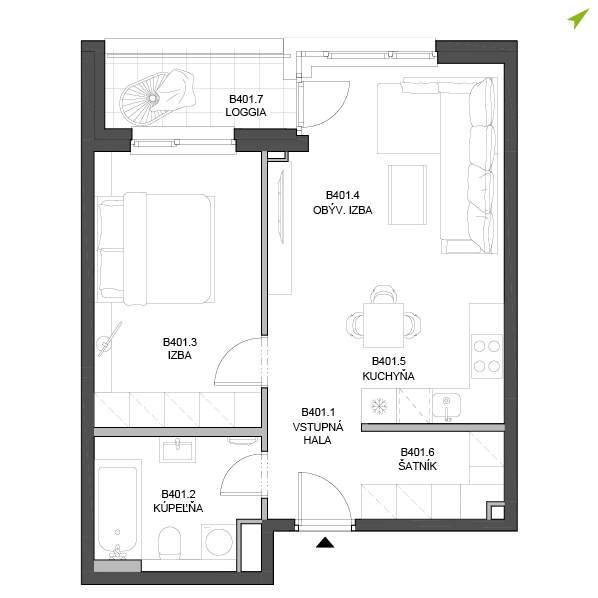 2-izbový byt B401, Lúčna