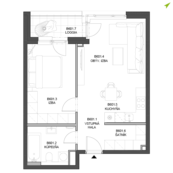 2-izbový byt B601, Lúčna