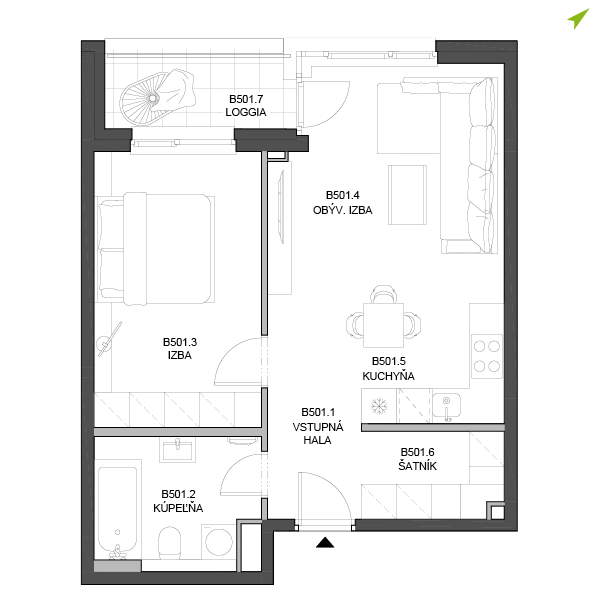 2-izbový byt B501, Lúčna