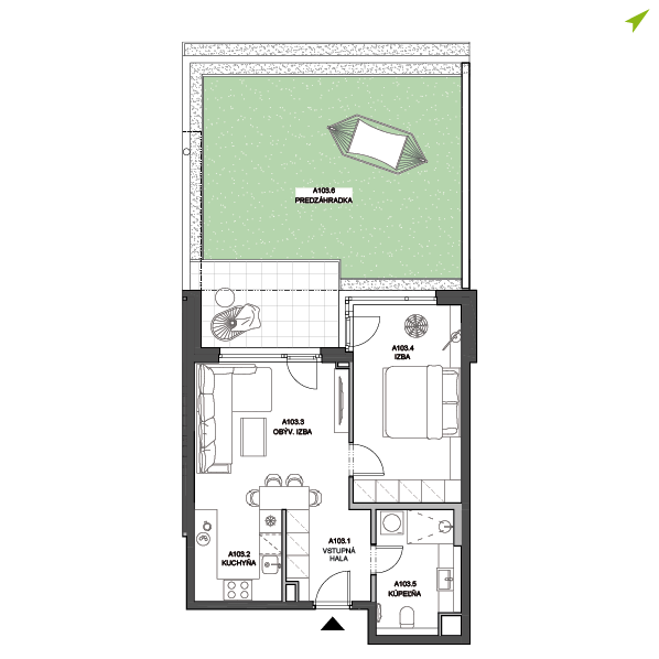 2-izbový byt A103, Lúčna