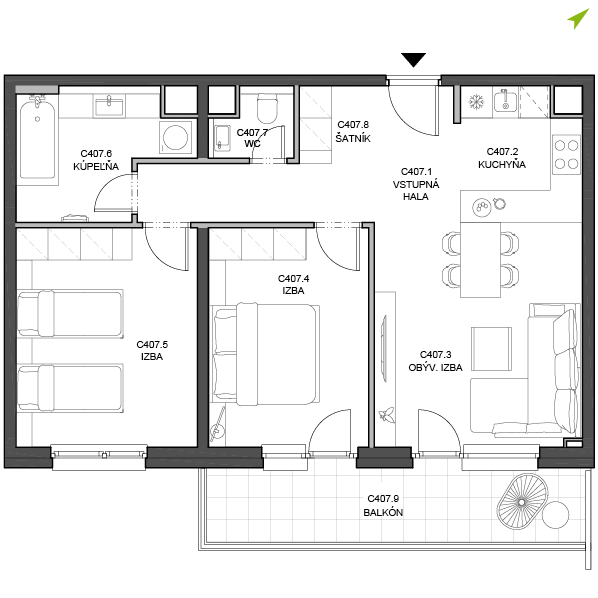3-izbový byt C407, Lúčna