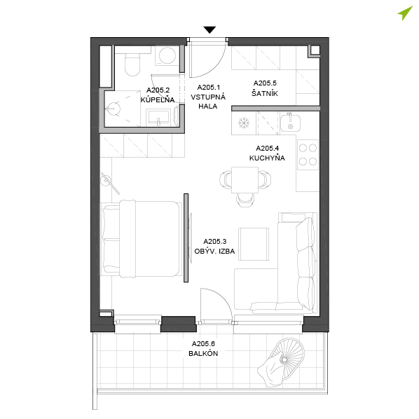 1.5-izbový byt A205, Lúčna