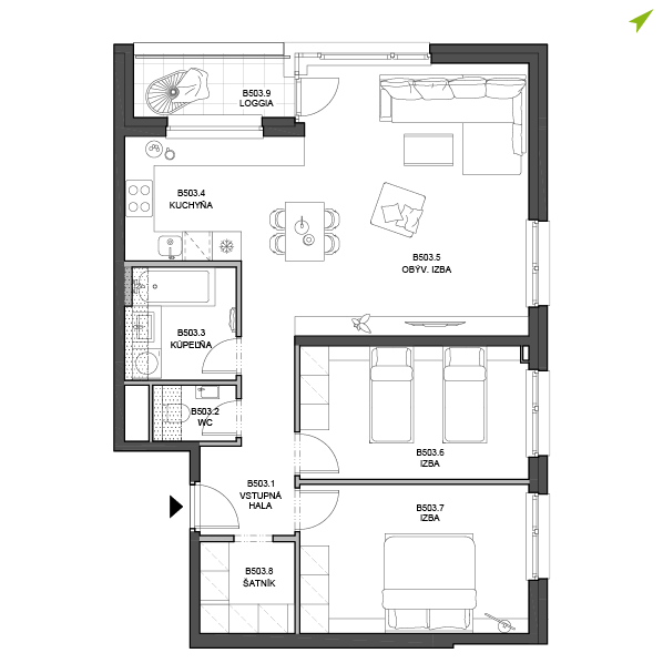 3-izbový byt B503, Lúčna