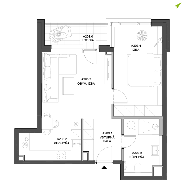 2-izbový byt A203, Lúčna