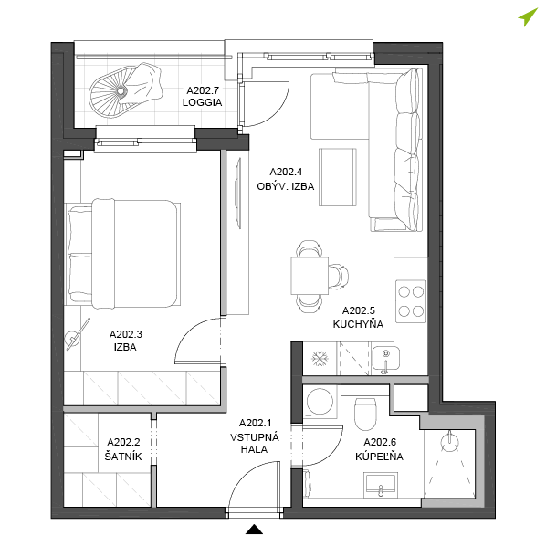 2-izbový byt A202, Lúčna