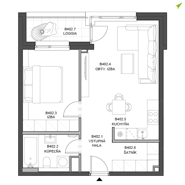 2-izbový byt B402, Lúčna
