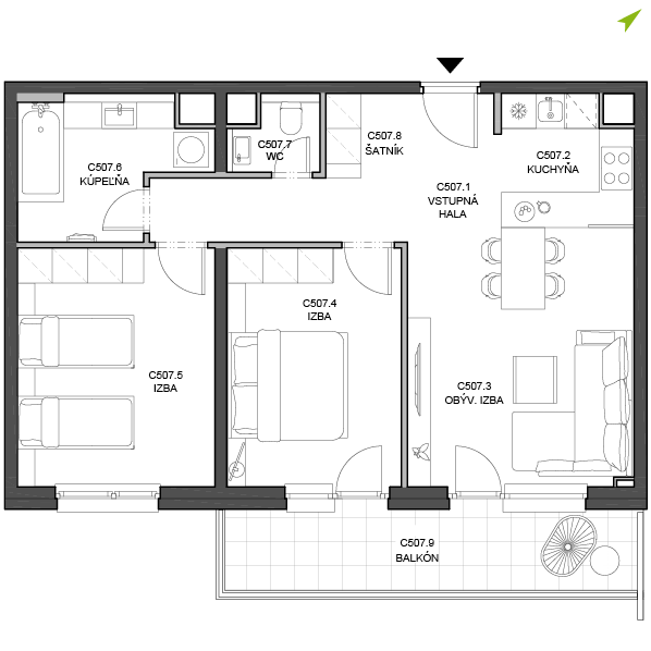 3-izbový byt C507, Lúčna
