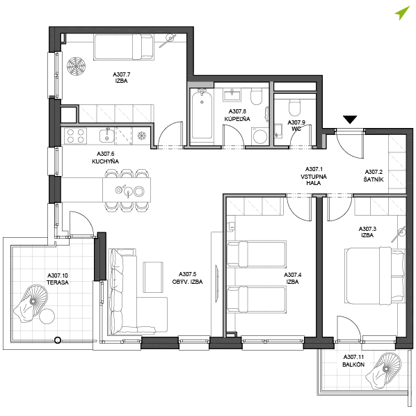 4-izbový byt A307, Lúčna