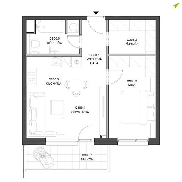 2-izbový byt C306, Lúčna