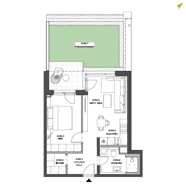 2-izbový byt A102, Lúčna
