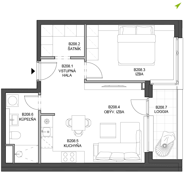 2-izbový byt B208, Lúčna